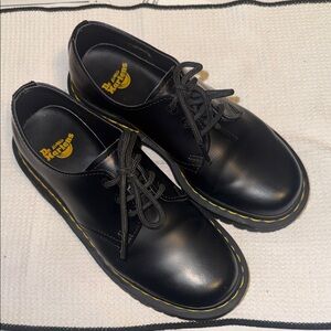 Dr. Martens Black Loafers with Yellow Stitching